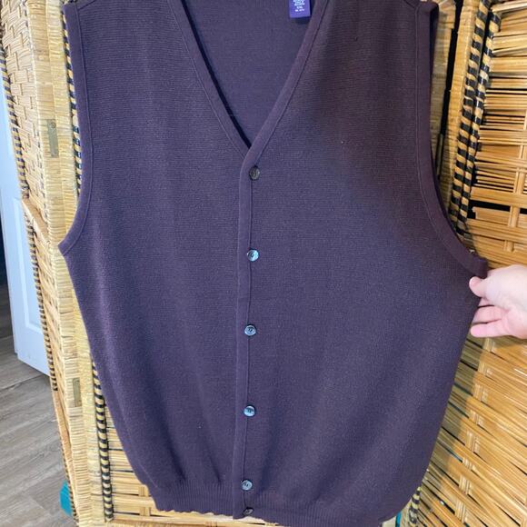 J. Ashford 100% Merino Wool Sweater Vest XXL Bulgaria grandpa Woolmark plum red - Picture 6 of 8